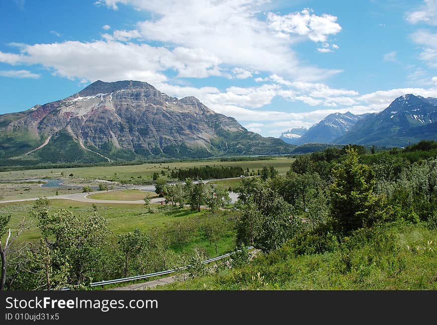 Mountains and meadows in waterton lake national park, canada