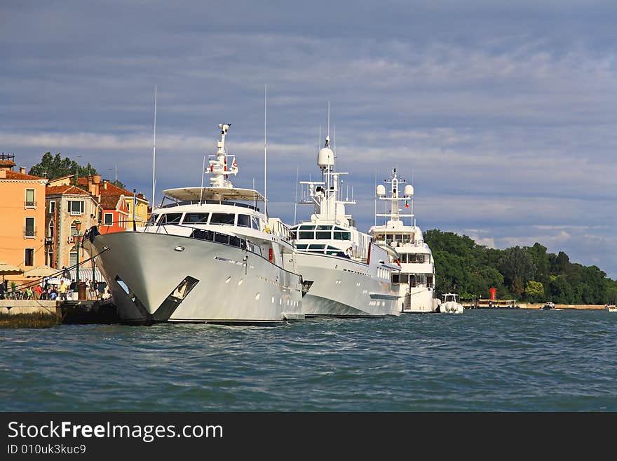 A luxury yacht docked at Venice seaside