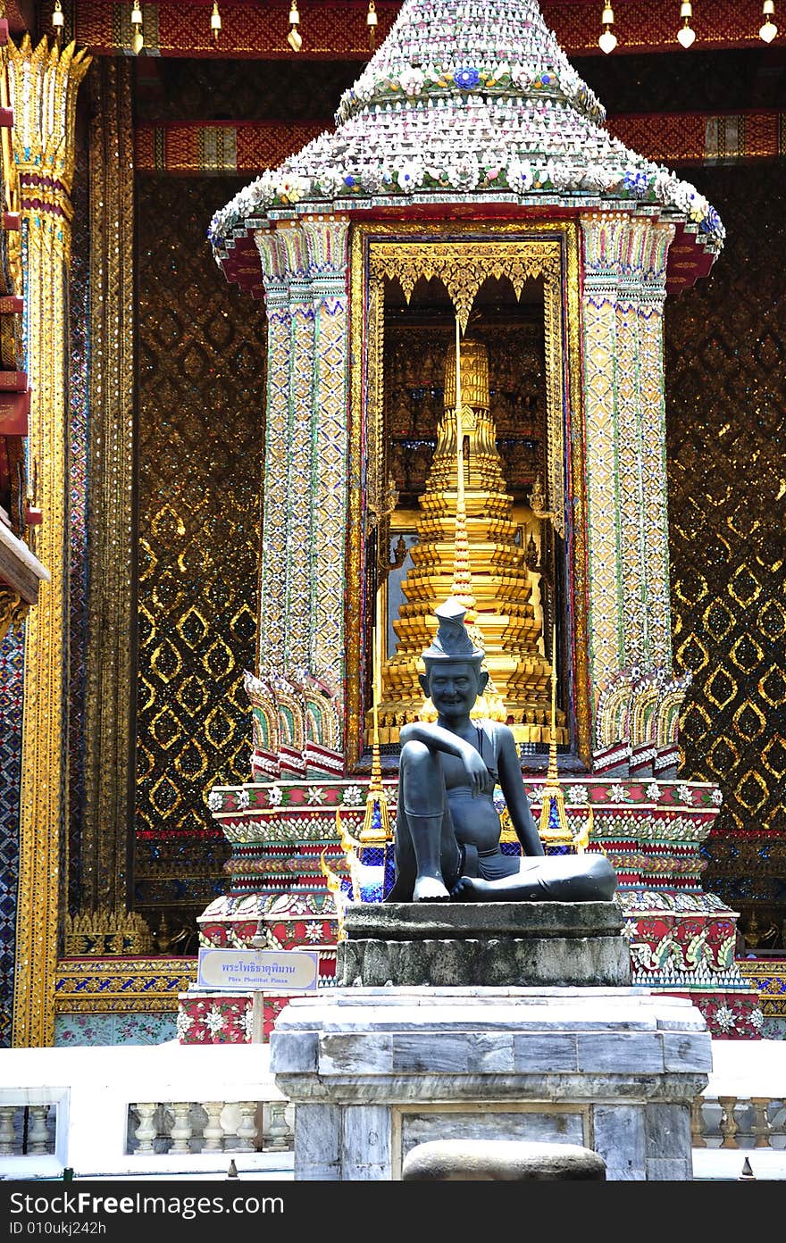 Thailand Bangkok; the wat Phra Kaew shelter the most sacred image of Thailand the Emerald Buddha. The temple is situated in the northeast corner of the Grand Palace. Detail of the decoration. Thailand Bangkok; the wat Phra Kaew shelter the most sacred image of Thailand the Emerald Buddha. The temple is situated in the northeast corner of the Grand Palace. Detail of the decoration