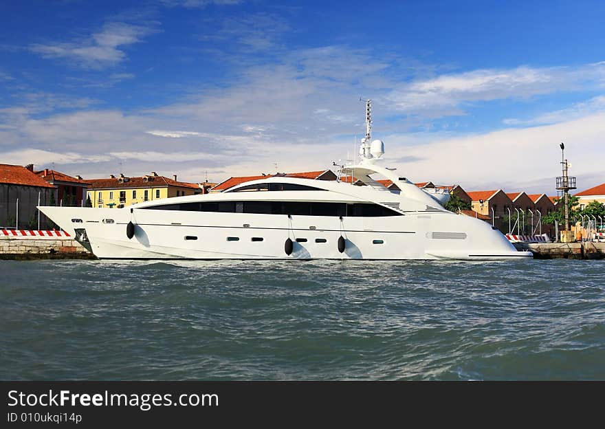 A luxury yacht docked at Venice seaside