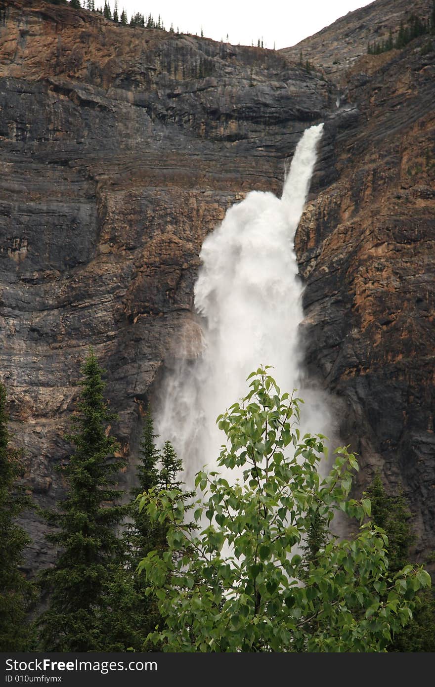 View of Takakkaw Falls in the Rocky Mountains in British Columbia, Canada. View of Takakkaw Falls in the Rocky Mountains in British Columbia, Canada