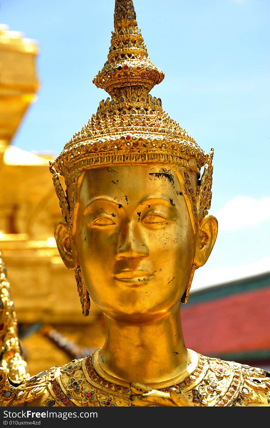 Thailand Bangkok; the wat Phra Kaew shelter the most sacred image of Thailand the Emerald Buddha. The temple is situated in the northeast corner of the Grand Palace. Detail of a Kinnari, a mythological being. Thailand Bangkok; the wat Phra Kaew shelter the most sacred image of Thailand the Emerald Buddha. The temple is situated in the northeast corner of the Grand Palace. Detail of a Kinnari, a mythological being