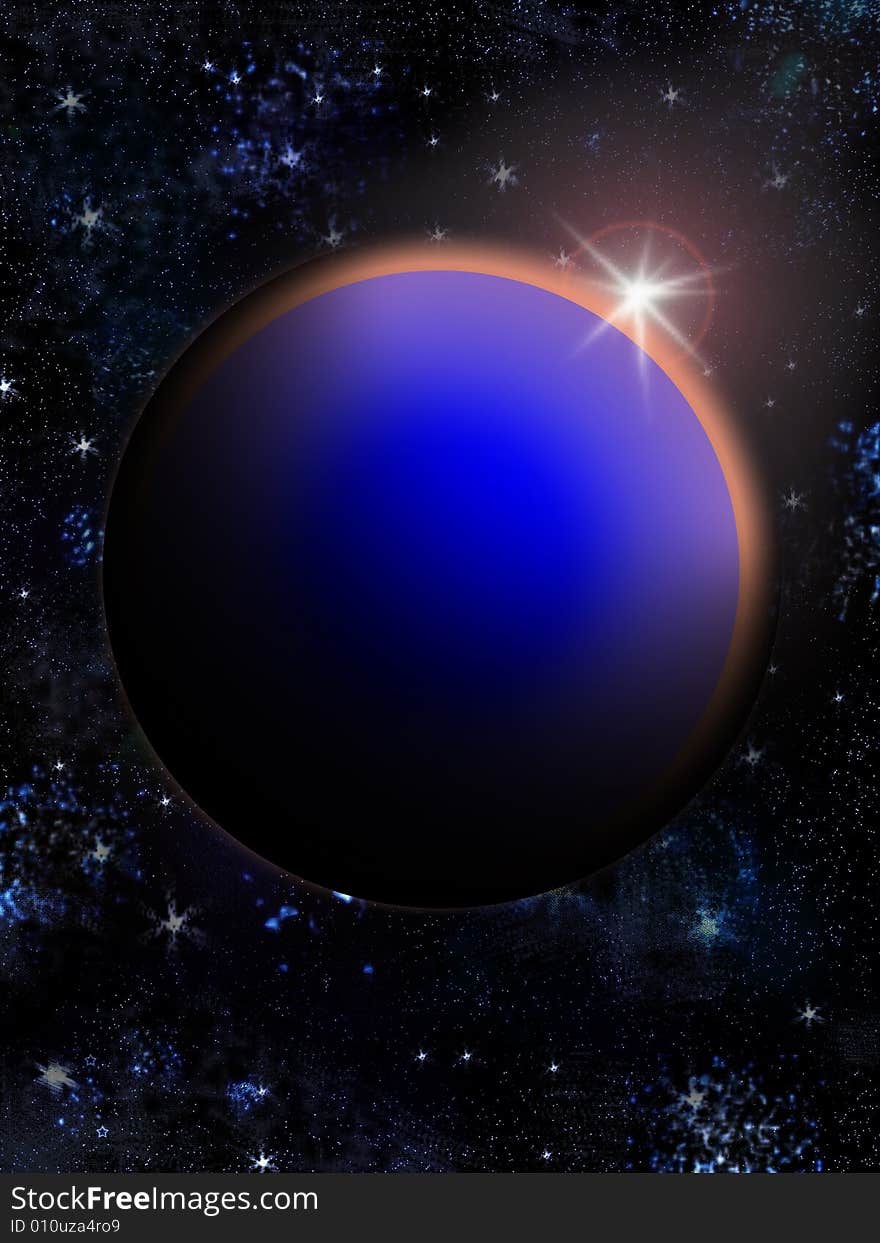 Starrise above blue planet illustration