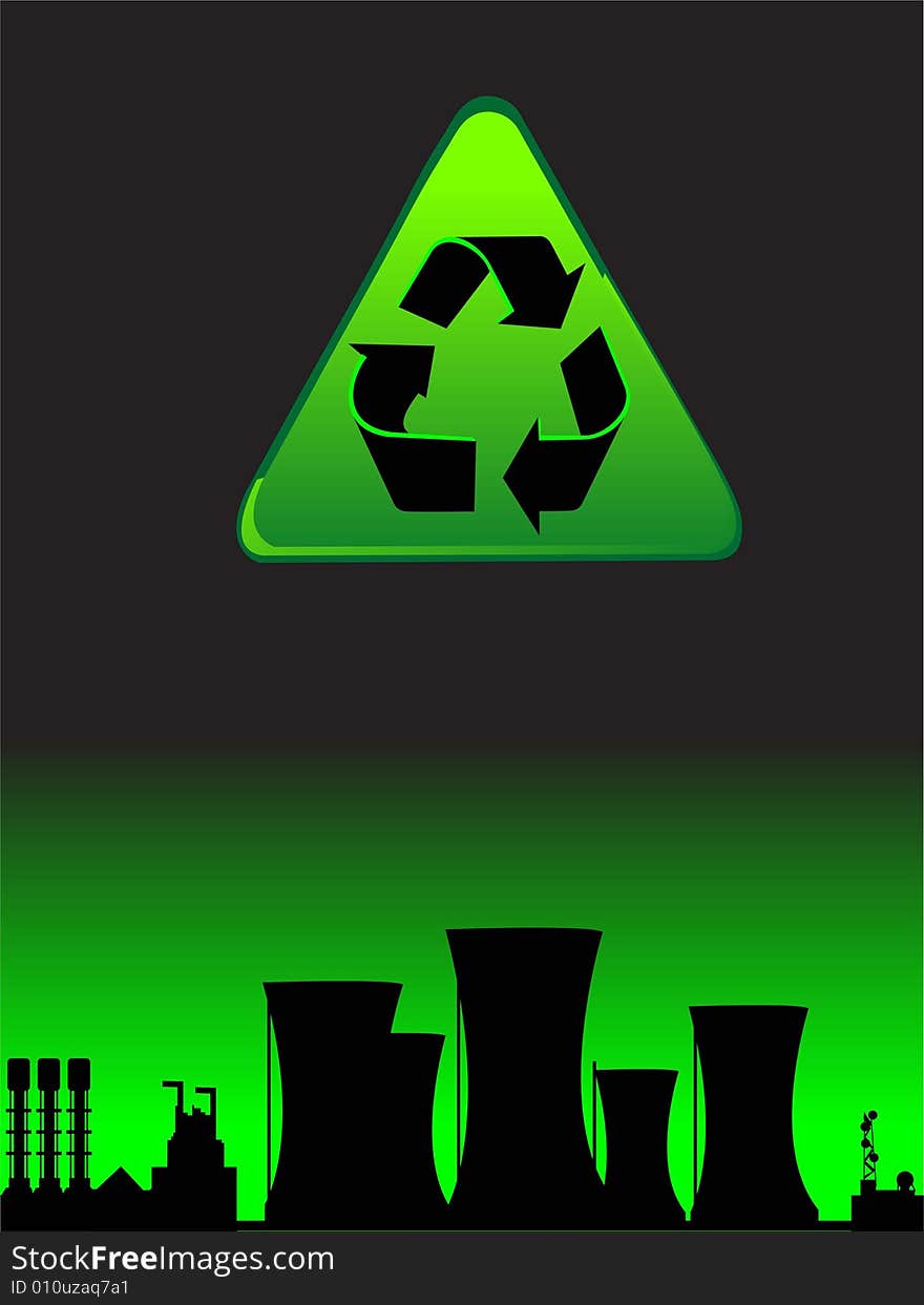 Factory with recycle sign on gradient background