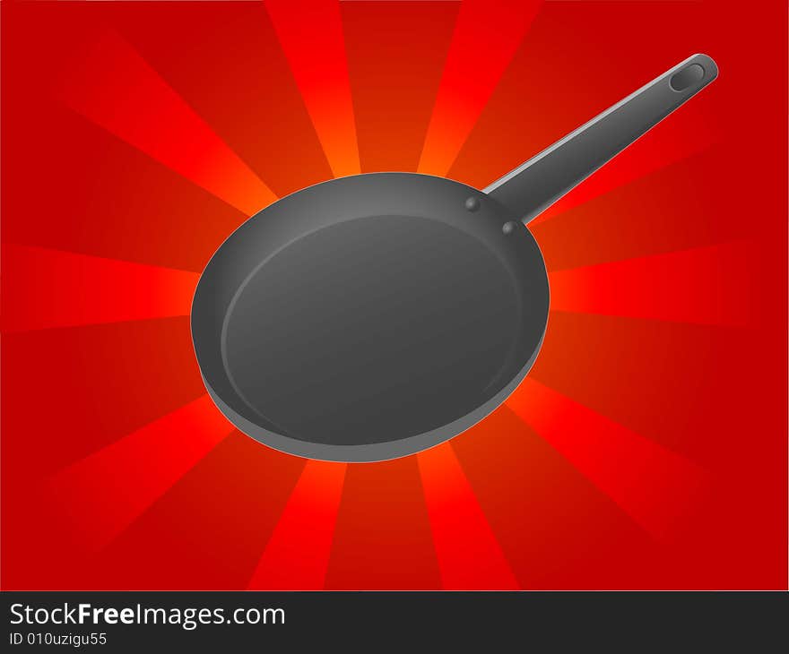 Frying pan on sunburst background. Frying pan on sunburst background