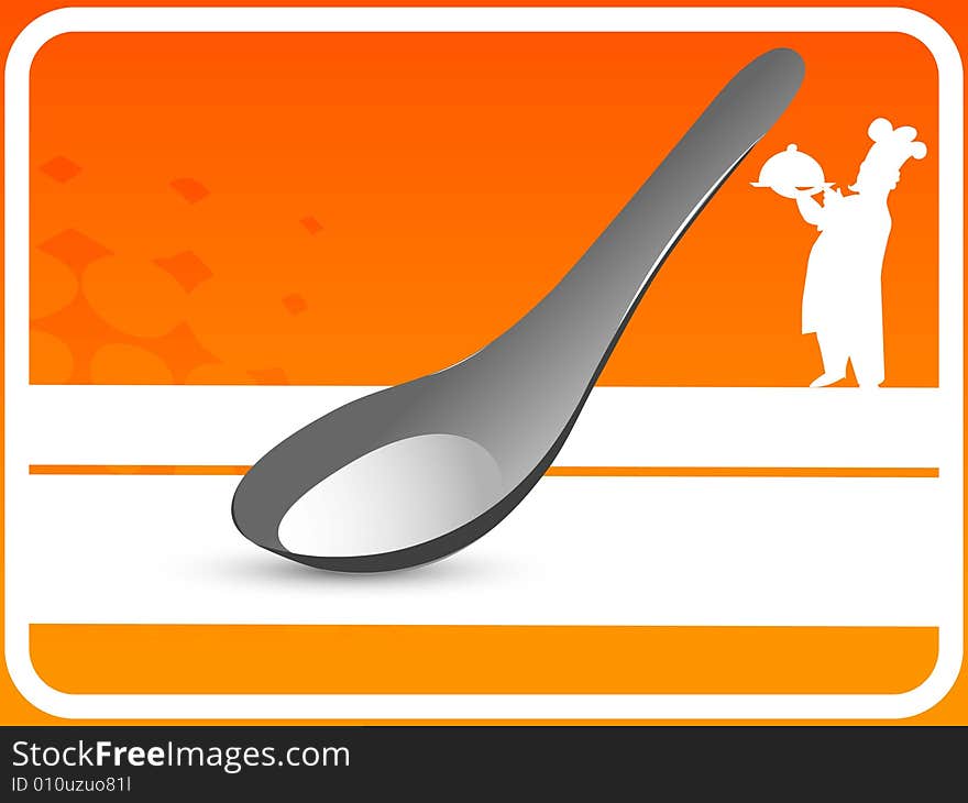 Spoon with chef on striped background. Spoon with chef on striped background