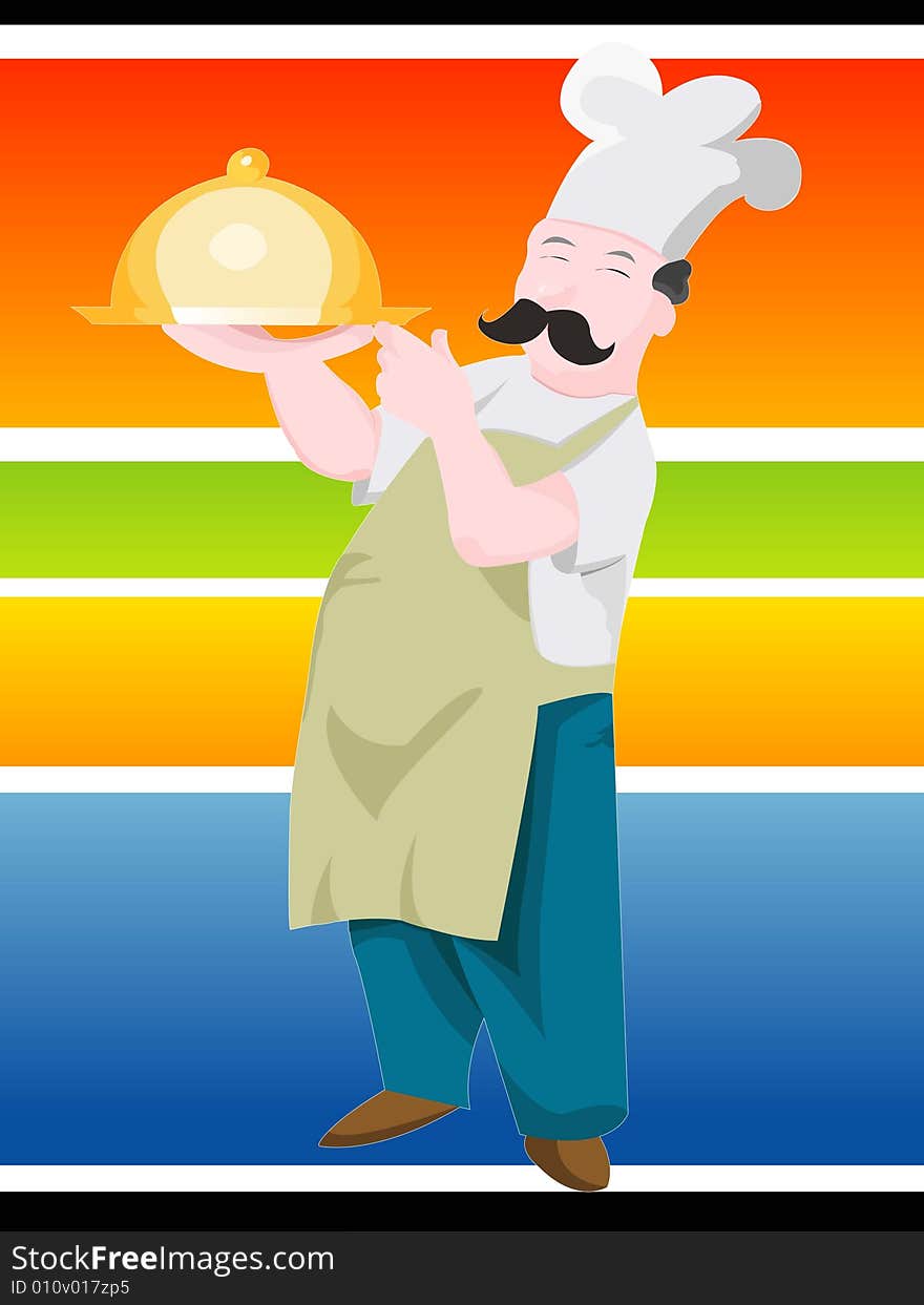 Professional cook on striped background