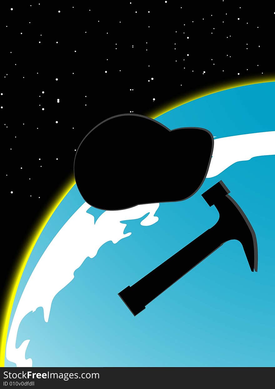 Hammer and helmet on globe