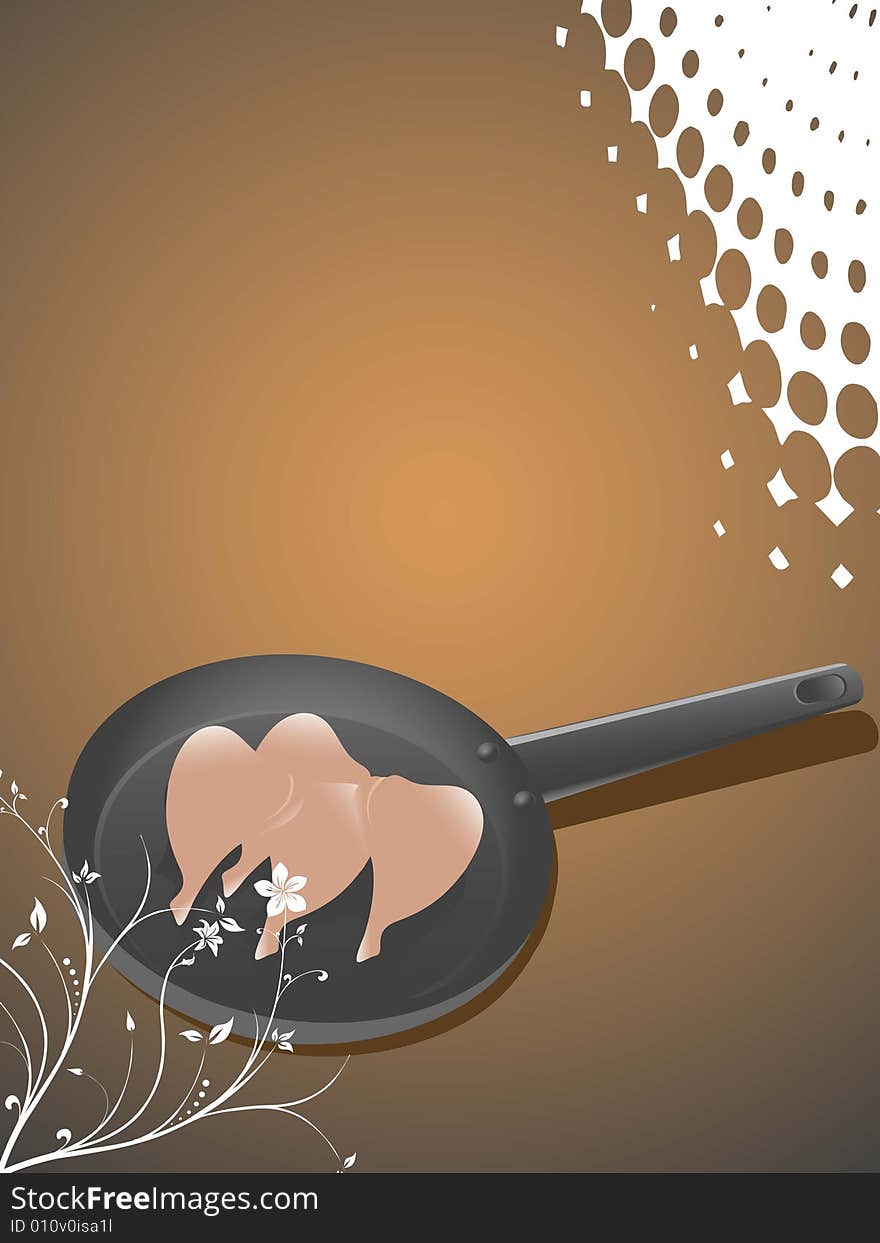 Meat in pan on gradient halftone background