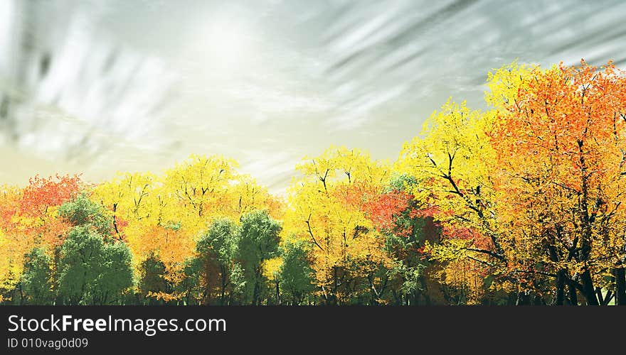 Wonderful autumn landscape. 3d illustration