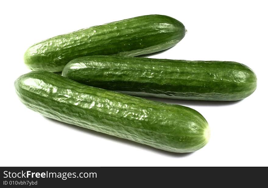 Fresh cucumbers on white background