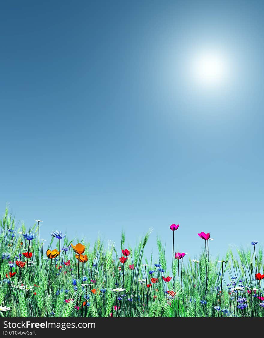 Summer flowers and clear blue sky