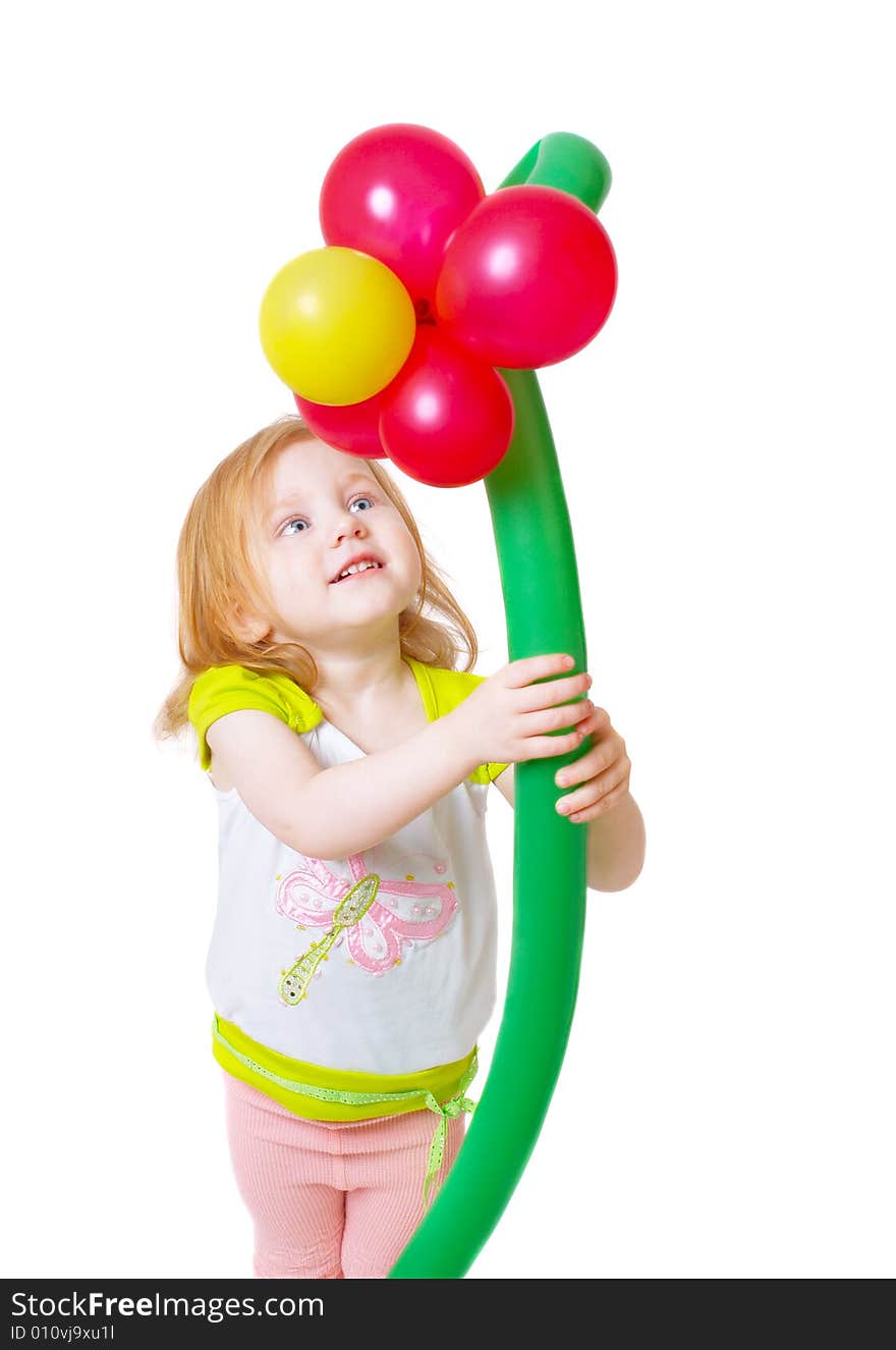 Girl with ballon isolated on white