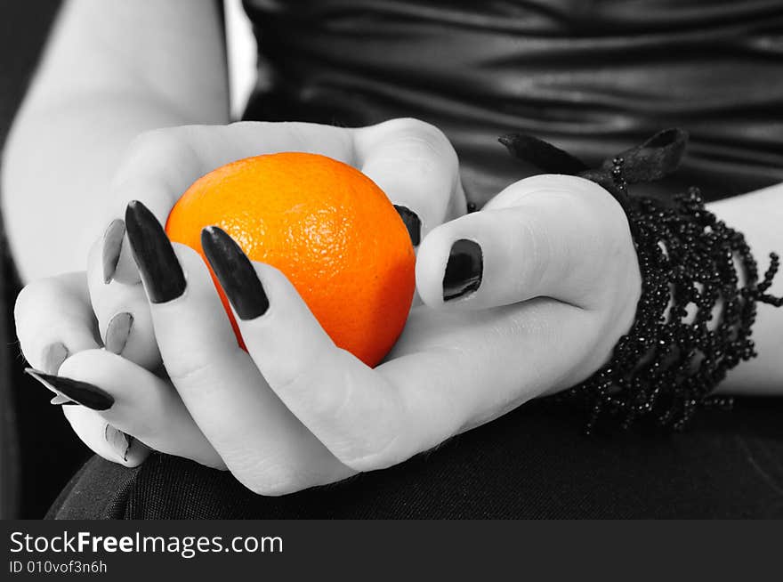 Colored mandarine hands