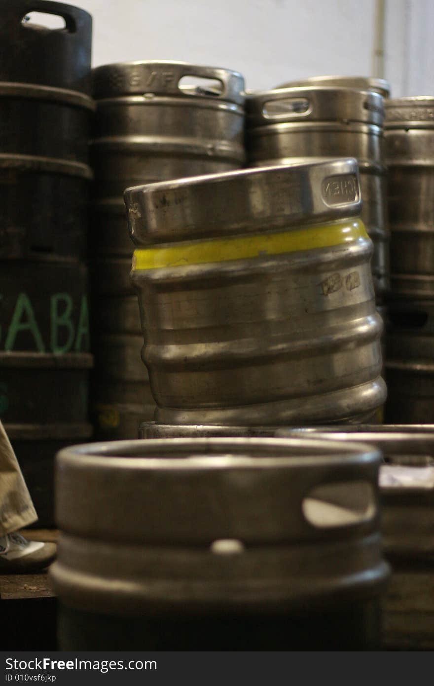 Tin barrels filled by beer