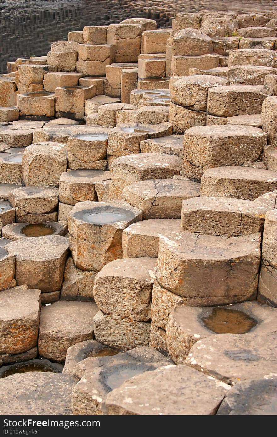 View of Basalt rock formations at the Giant's Causeway, Antrim, Ireland. View of Basalt rock formations at the Giant's Causeway, Antrim, Ireland