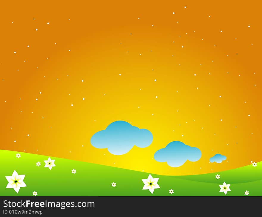 Clouds and stars on gradient background