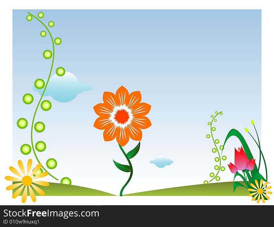 Flower plants with clouds on gradient background