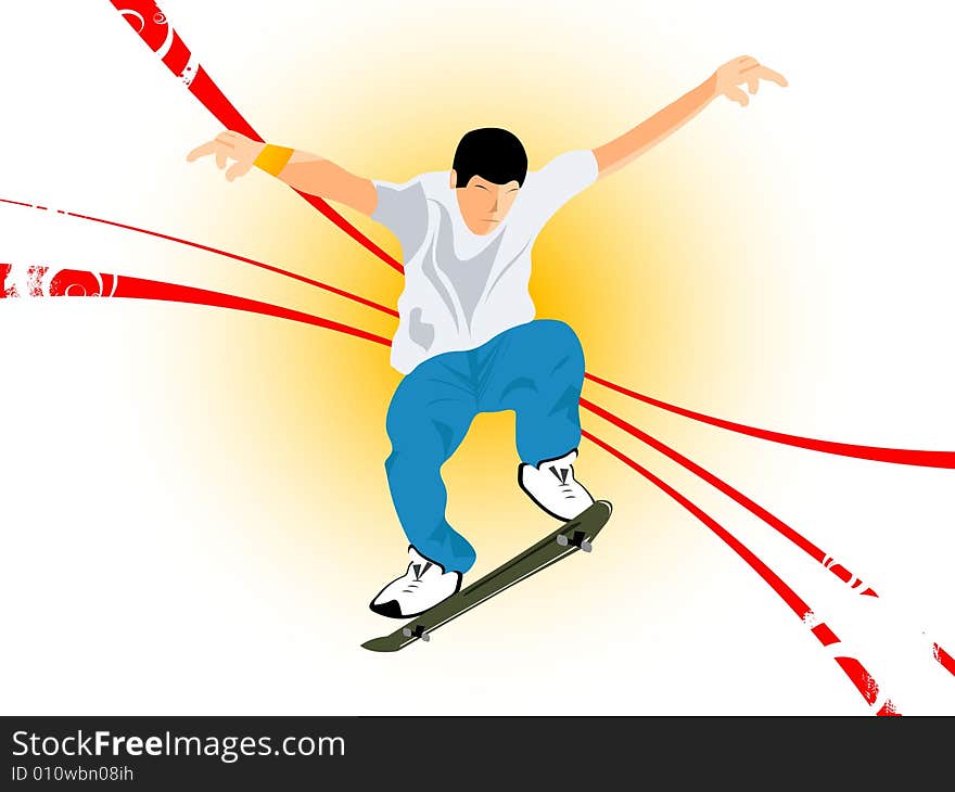 Jumping skater on swirly background