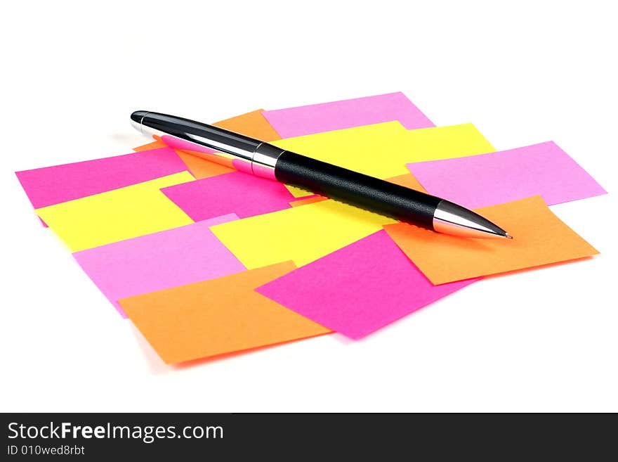 Empty post-it  and pen isolated on white