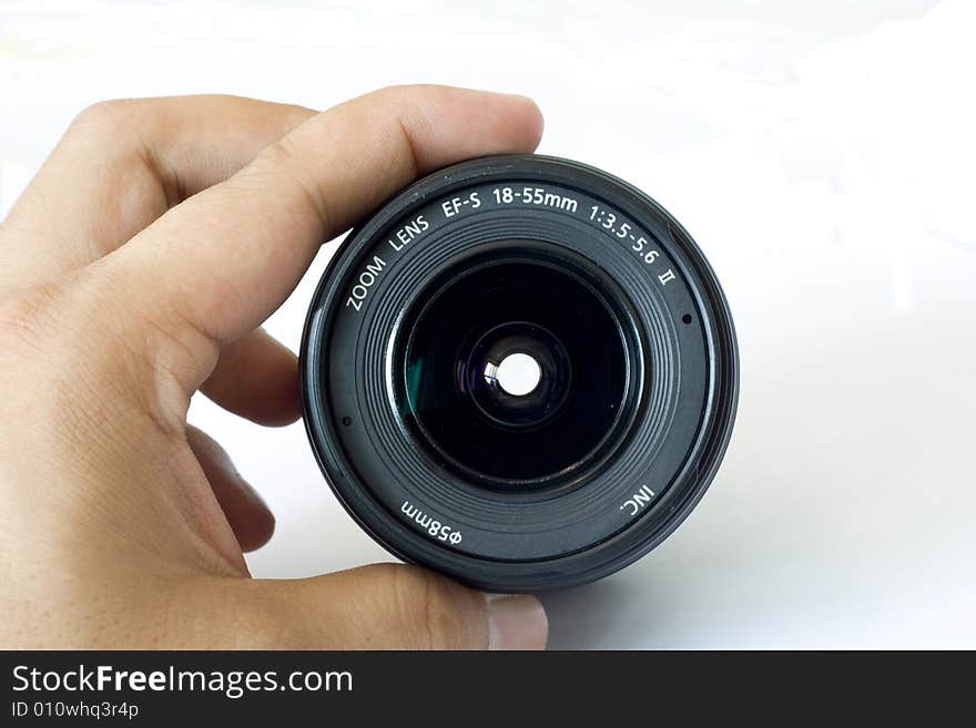 Lens held by hand