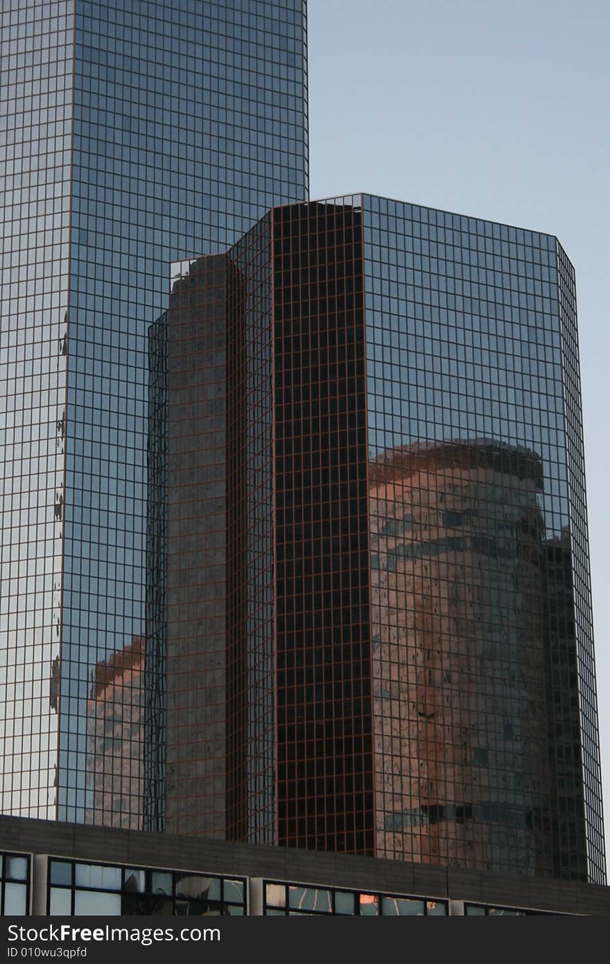 Building and reflect at evening in Paris La Defense, France