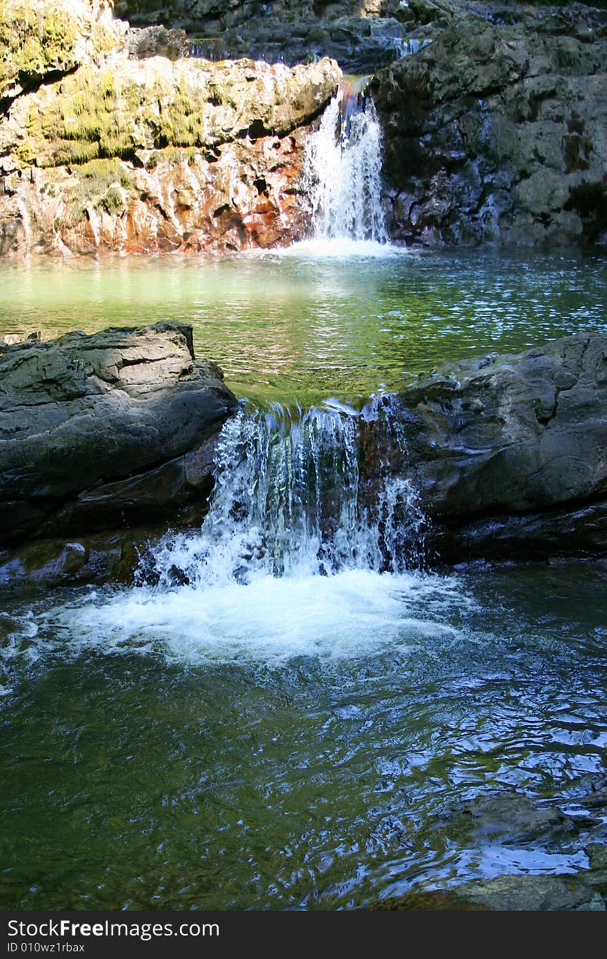 Mountain river with waterfalls