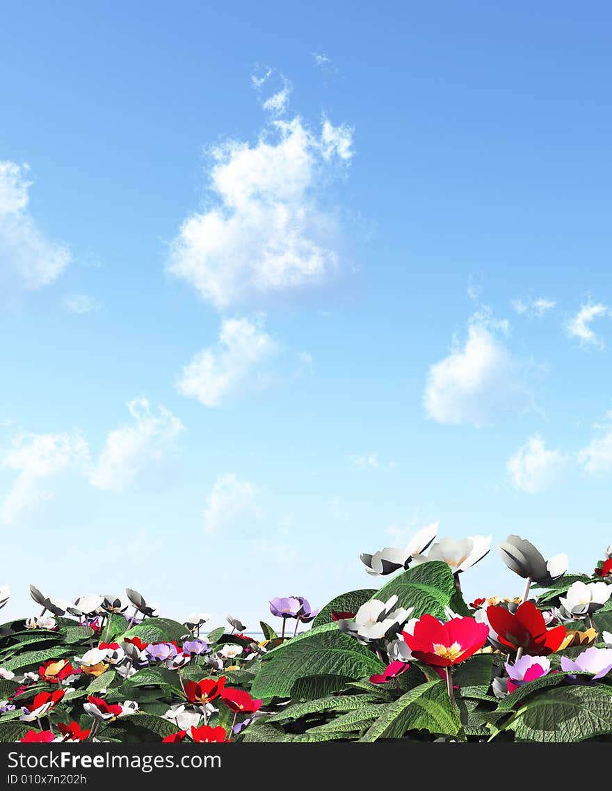 Beautiful field of flowers. 3d image. Beautiful field of flowers. 3d image