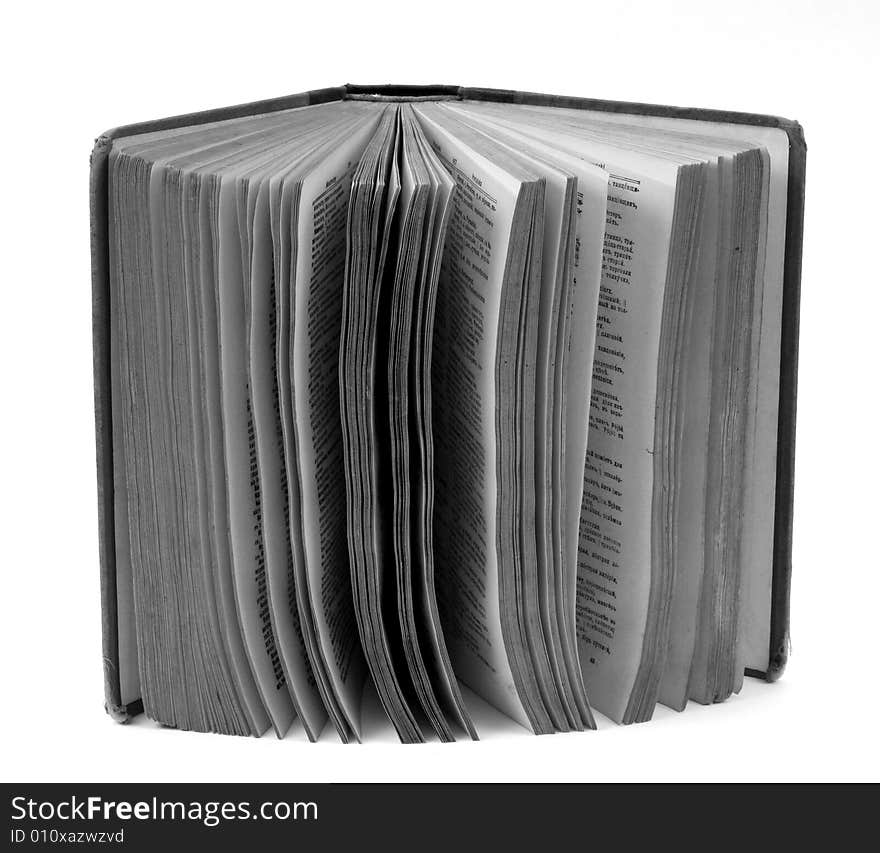 Black & white old book isolated on white background