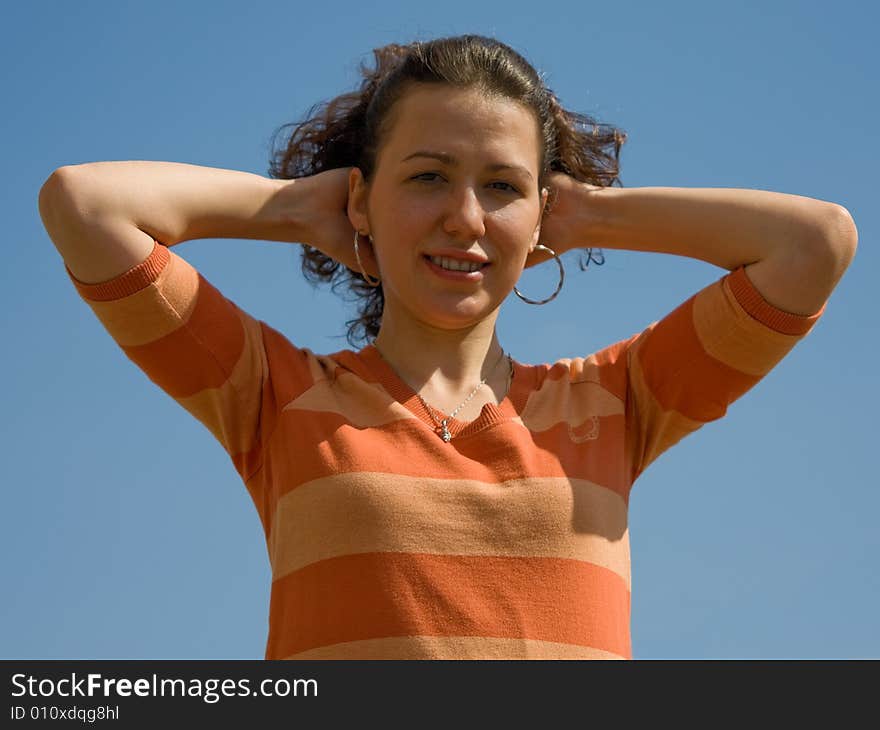 Smiling Girl on Blue Background