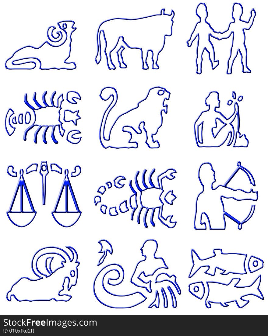 Dark blue illustration of the zodiac signs collection