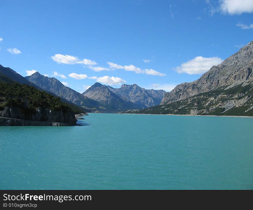 An artificial lake in veltellina, italy, sondrio