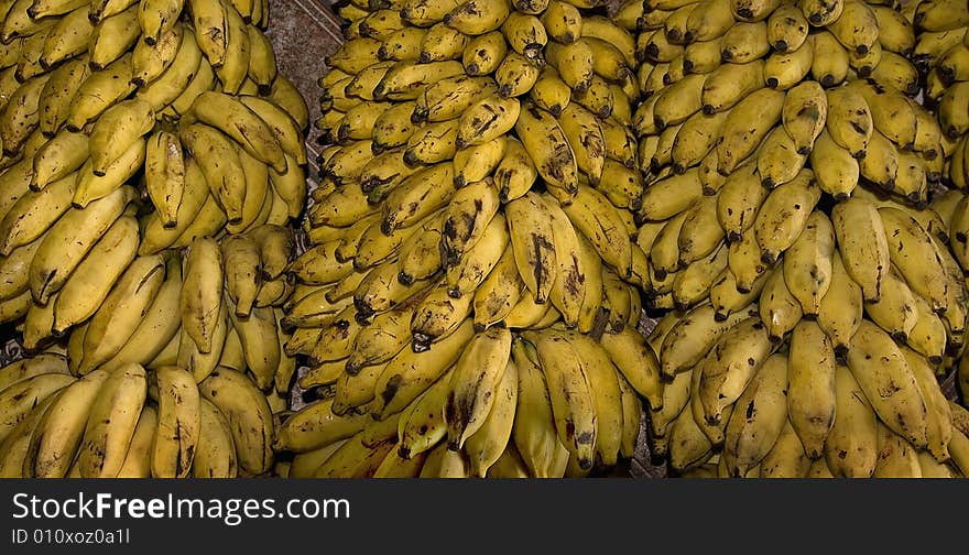 Brazil bananas displayed in market at Manaus, Brazil.