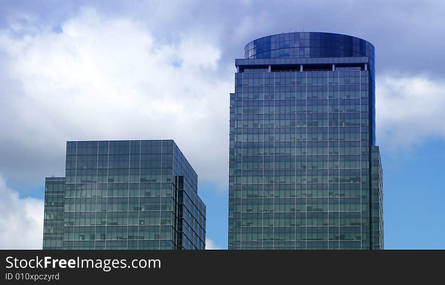 A panoramic view of the upper part of the skyscrapers in Montreal. A panoramic view of the upper part of the skyscrapers in Montreal