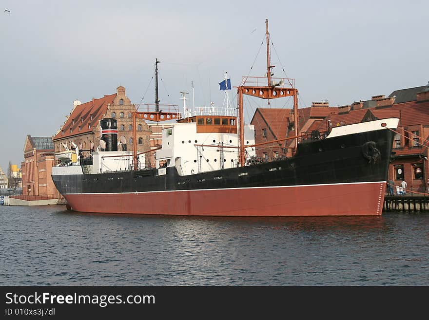 Photo of ships on the canal in Gdańsk. Photo of ships on the canal in Gdańsk