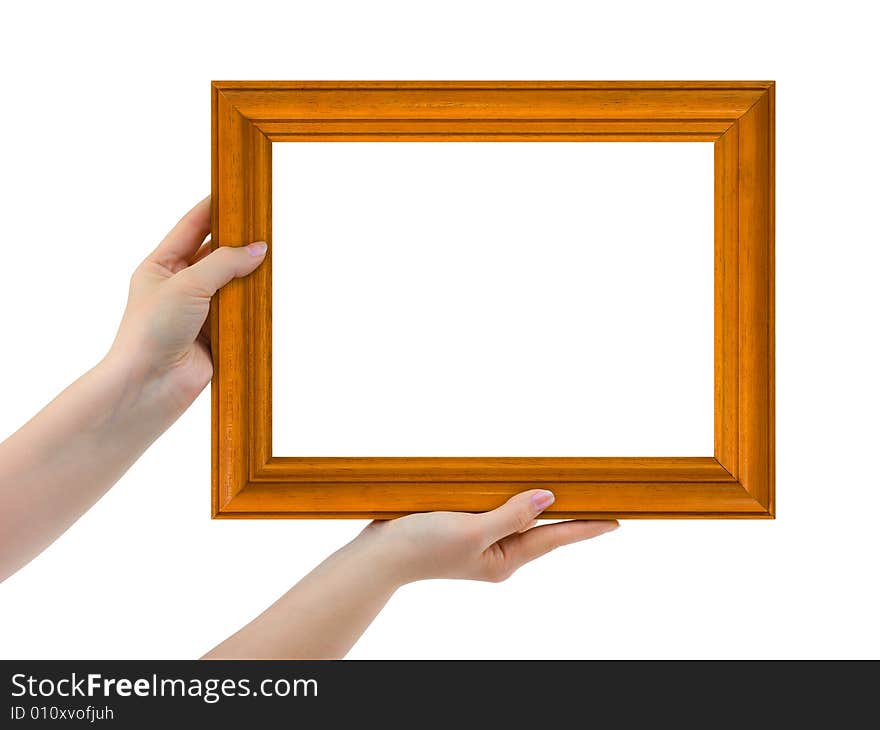 Frame in hands isolated on white background