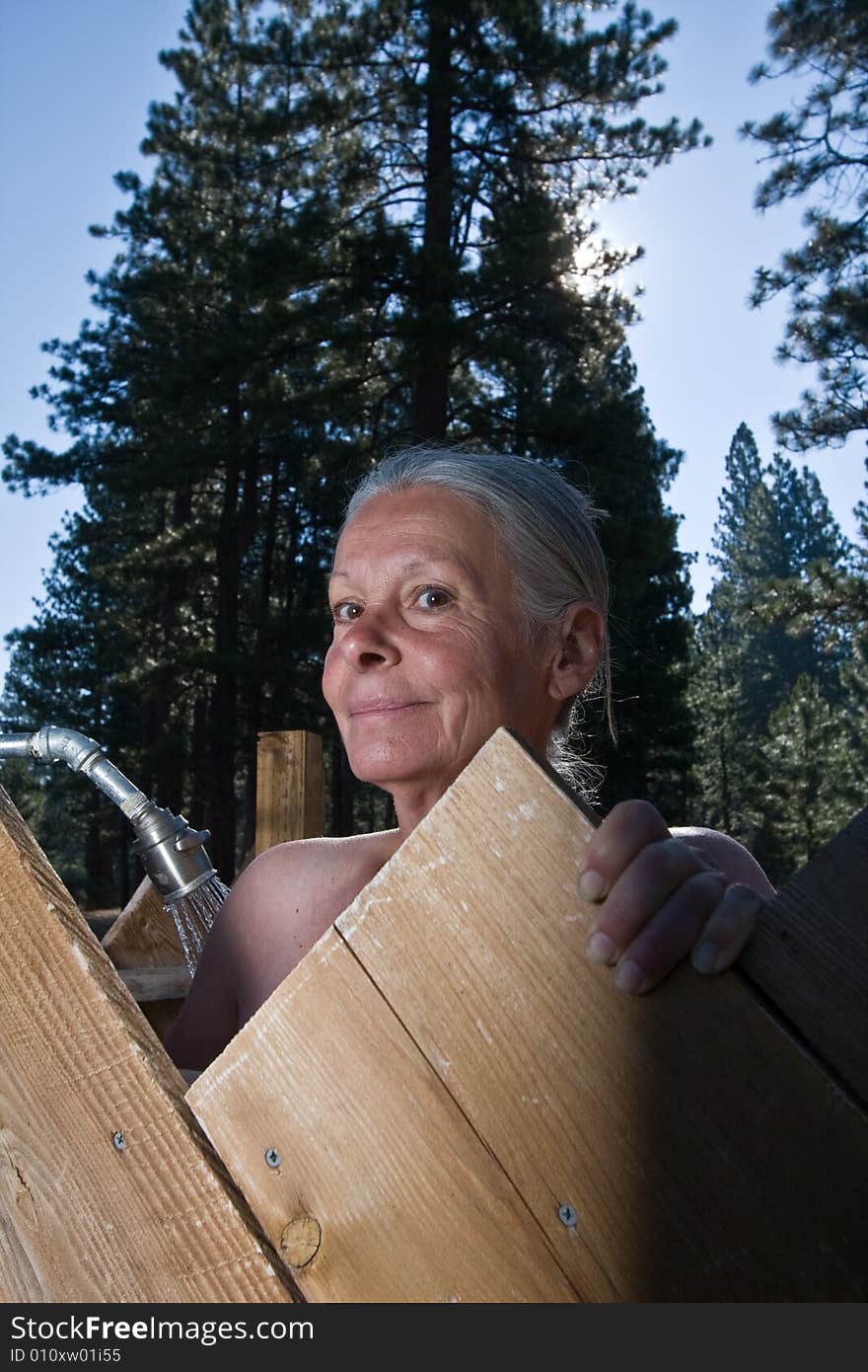 Senior woman in shower