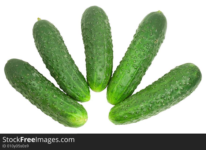 Nice fresh green cucumbers isolated over white