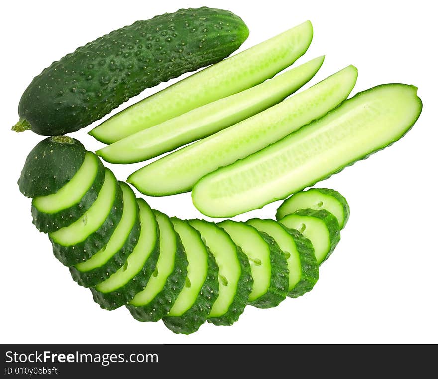 Nice fresh green cucumbers isolated over white