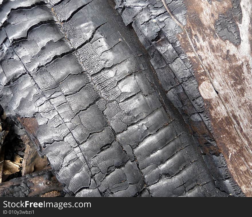 A close up photograph of some brunt tree bark. A close up photograph of some brunt tree bark.