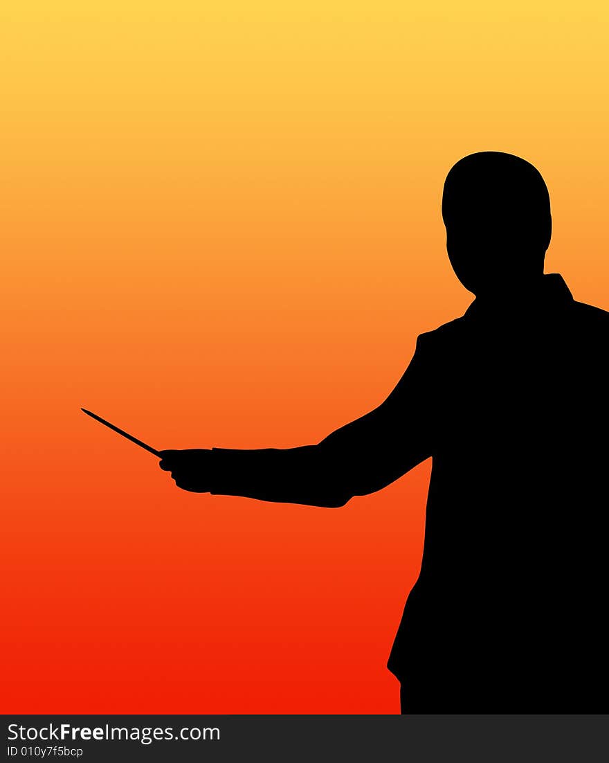 Black silhouette of the businessman with pointer