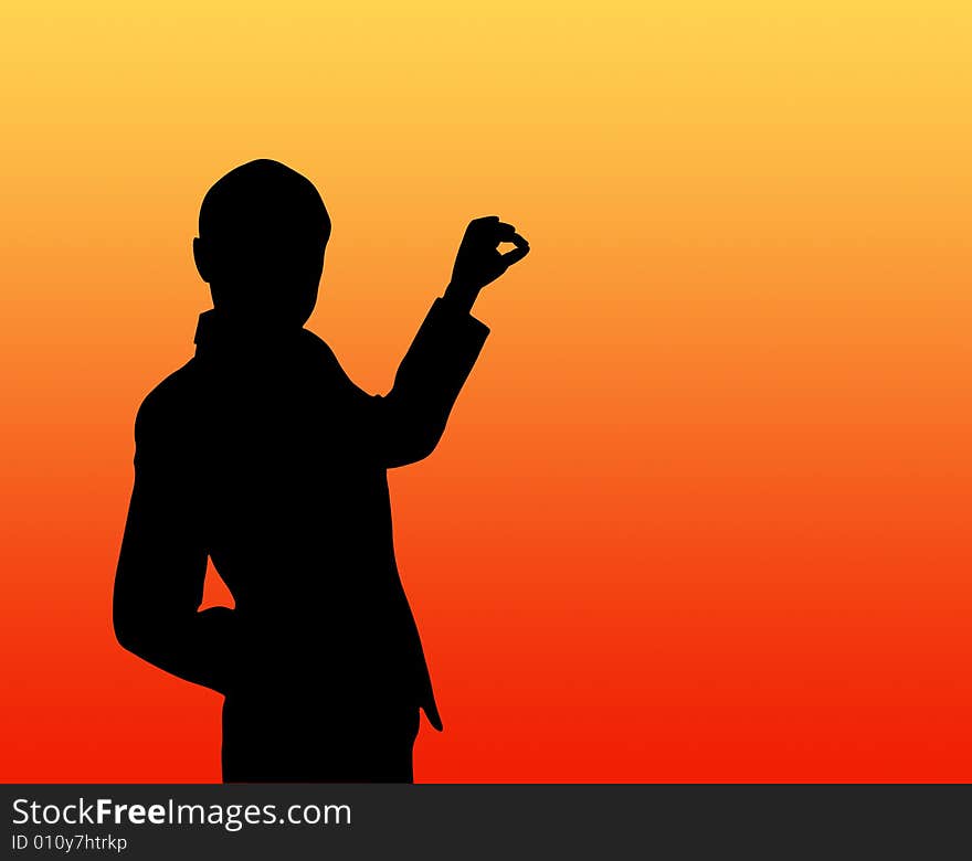 Black silhouette of the businesswoman with hand