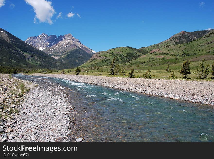 Hillside river in waterton lakes national park, alberta, canada. Hillside river in waterton lakes national park, alberta, canada