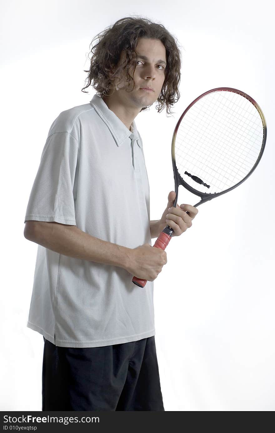 Tennis Player Holding Racket-Vertical