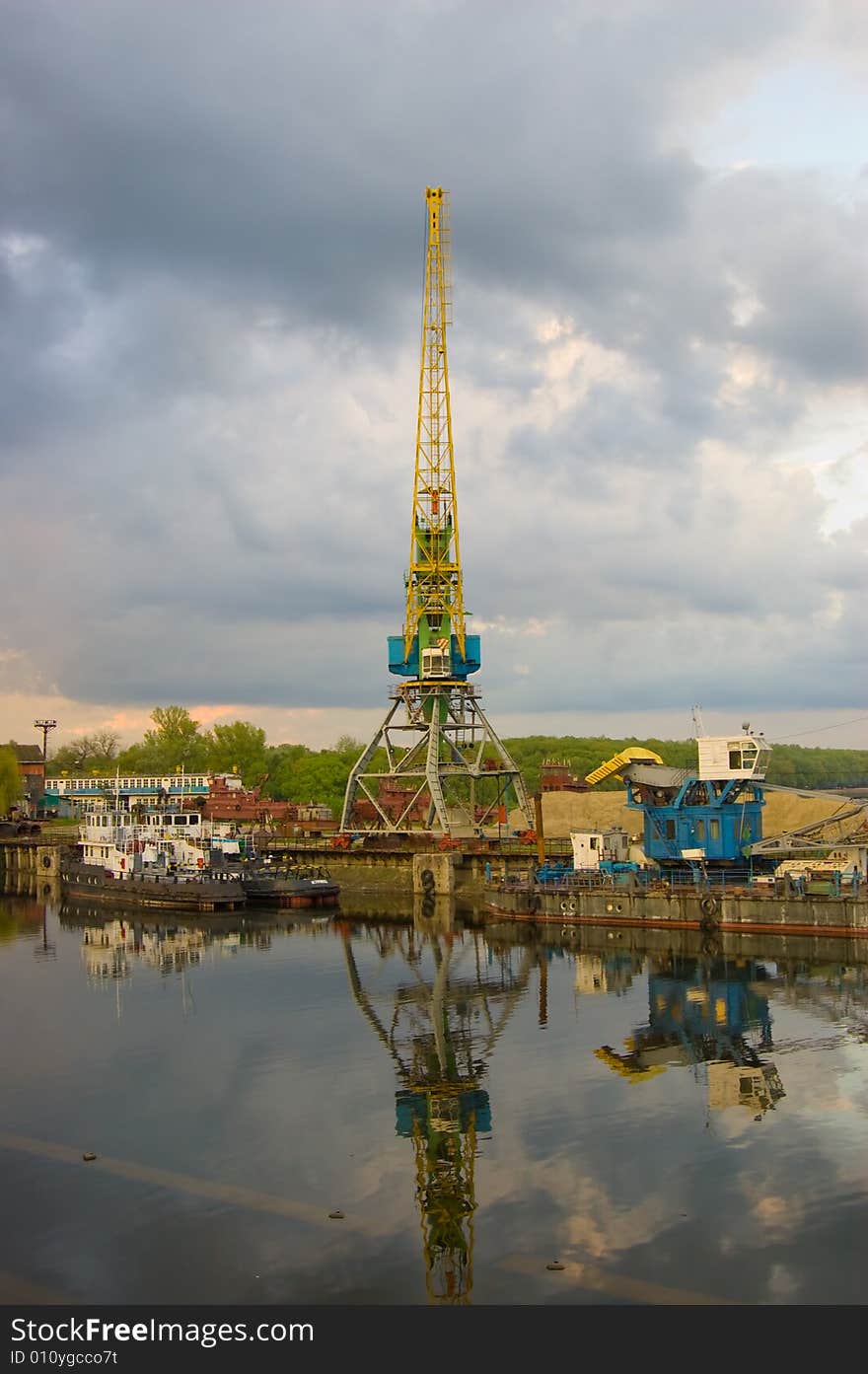 Crane in a small port. Crane in a small port