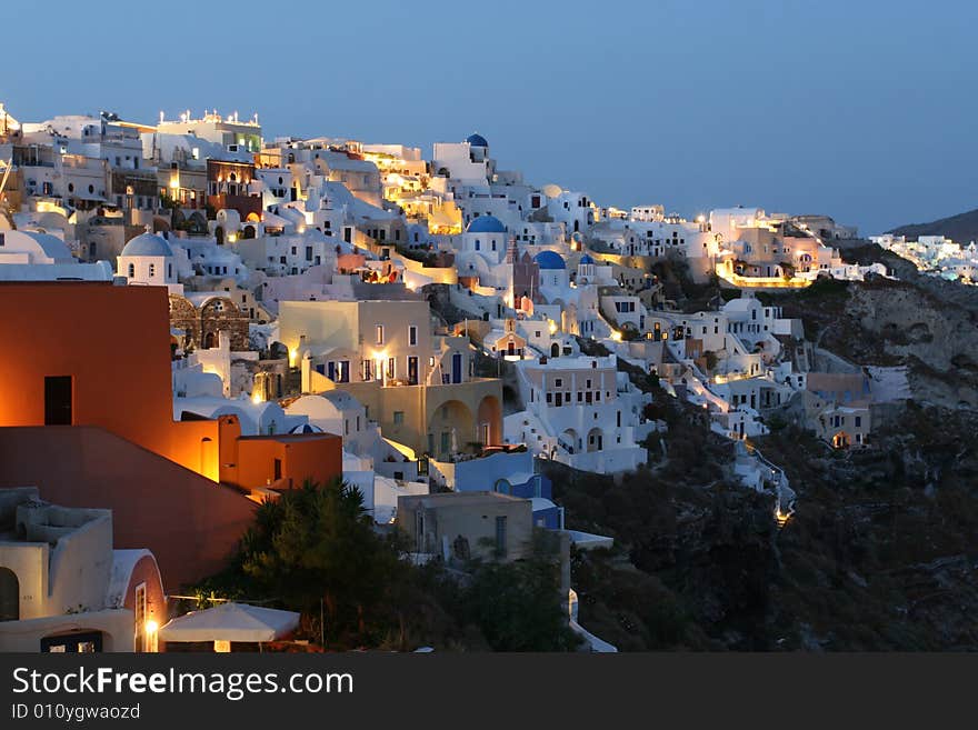 Oia Bathed In Twilight