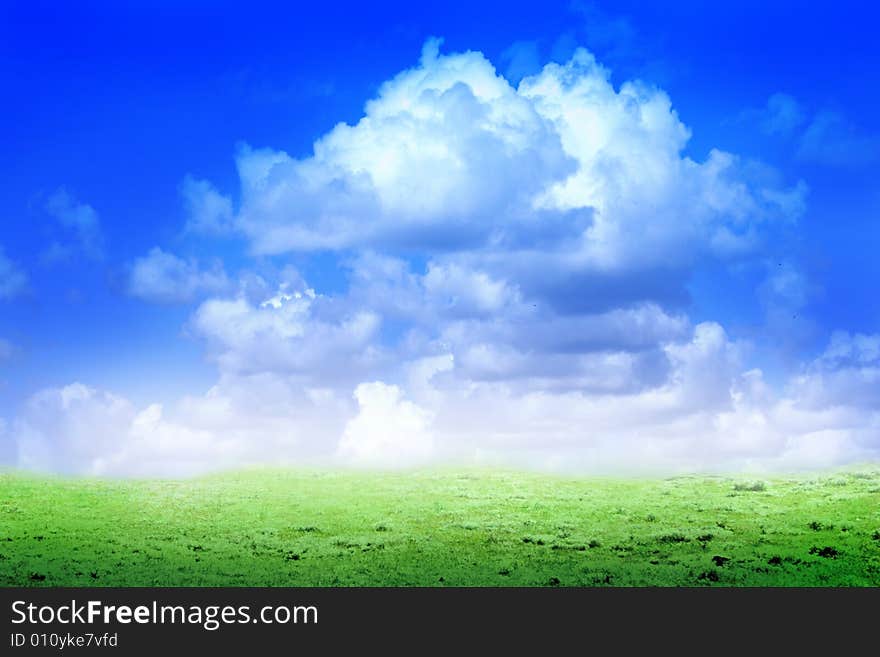 Sky and cloud on green year landscape