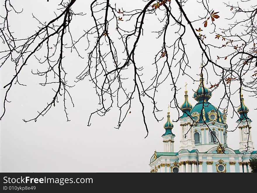 Andrew's church in Kyiv, Ukraine in autumn. Andrew's church in Kyiv, Ukraine in autumn