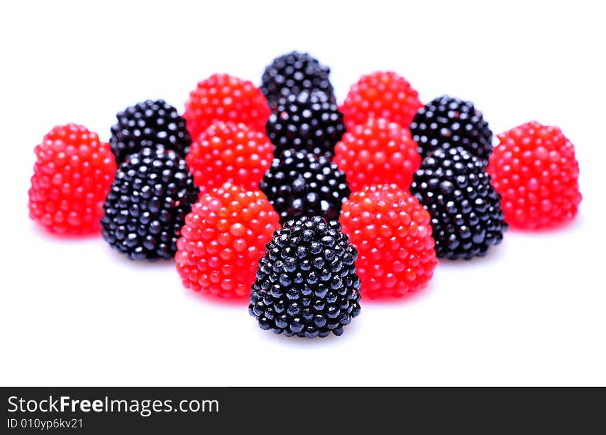 Closeup of colored candy on white background