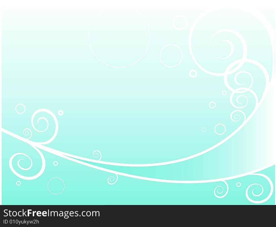 Green background with  spirals and circle. Green background with  spirals and circle